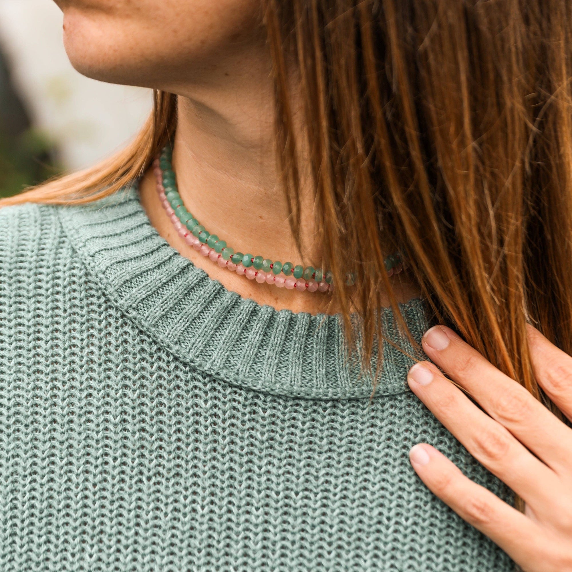 Natural Aventurine + Gold Gemstone Necklace