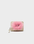 Frodo Gravel Beige Leather Zip Around Wallet - Fuzzy Monster Applique