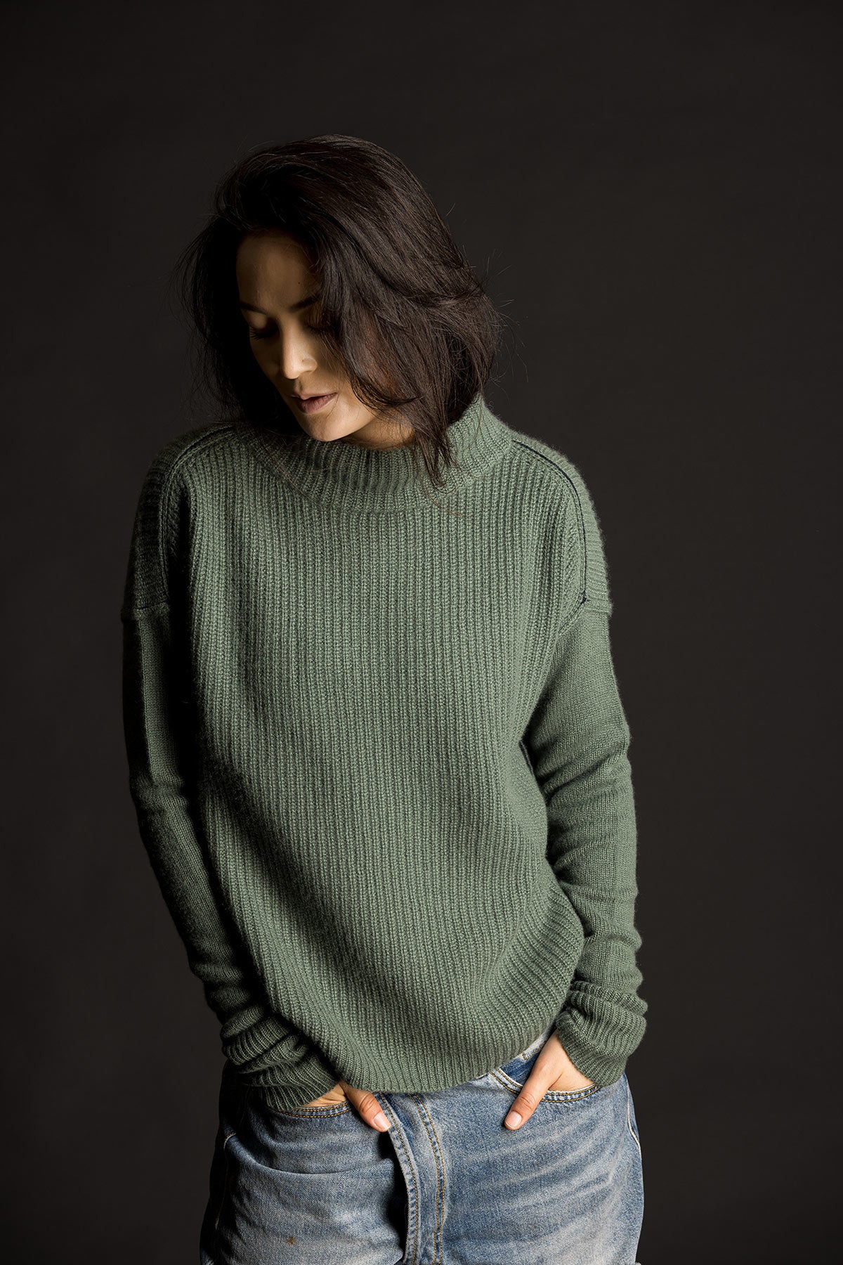 Cashmere Shaker Pullover - Sage