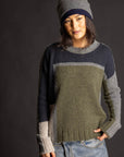 Dreamy Cashmere Block Crew - Thunder/Moss