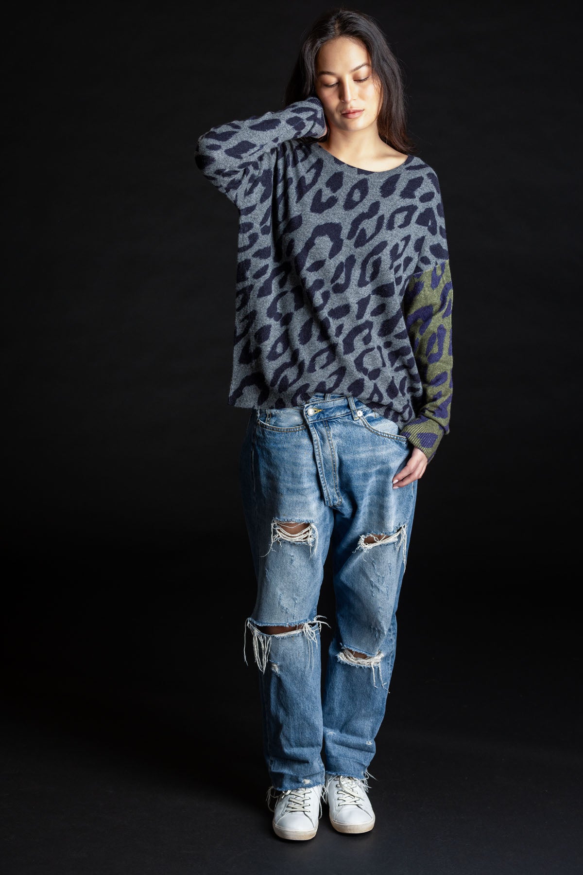 Reversible Leopard Pullover THUNDER/FOREST