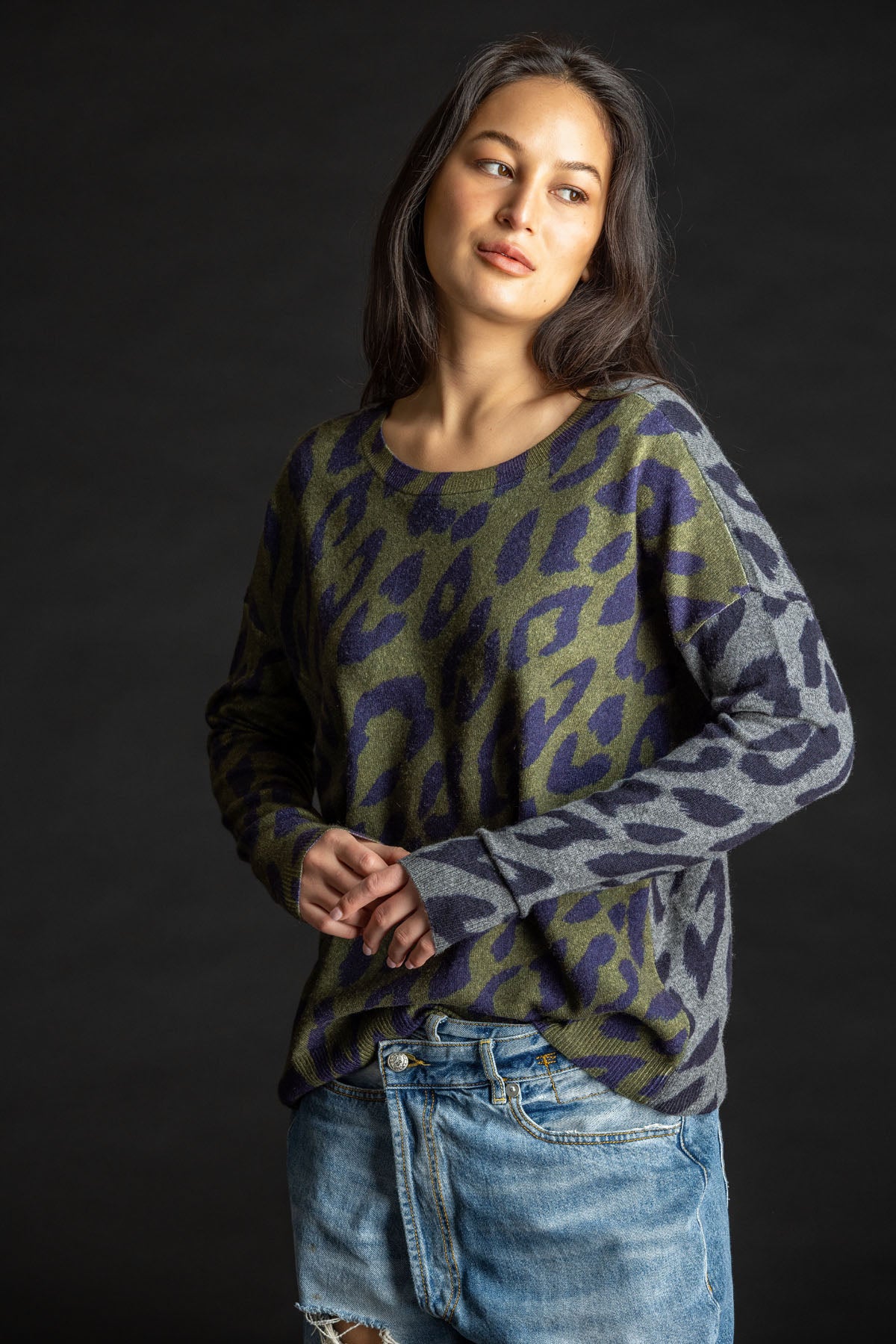 Reversible Leopard Pullover THUNDER/FOREST