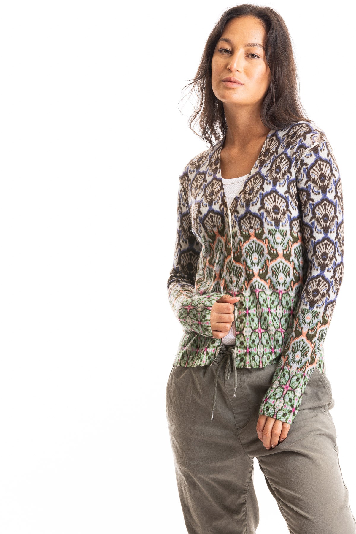 S447P Tile Print Cardigan - Denim/Military
