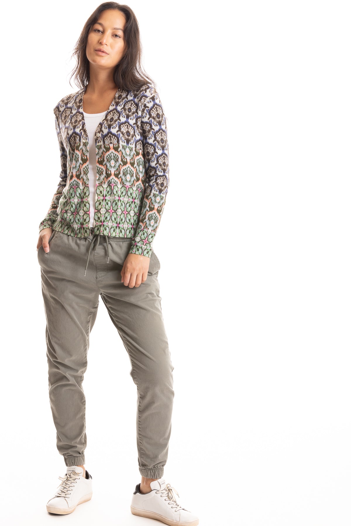 S447P Tile Print Cardigan - Denim/Military