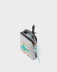 Florence Pouch Charm - Moonwalk Gray Leather Keychain Pigeonista Embroidery