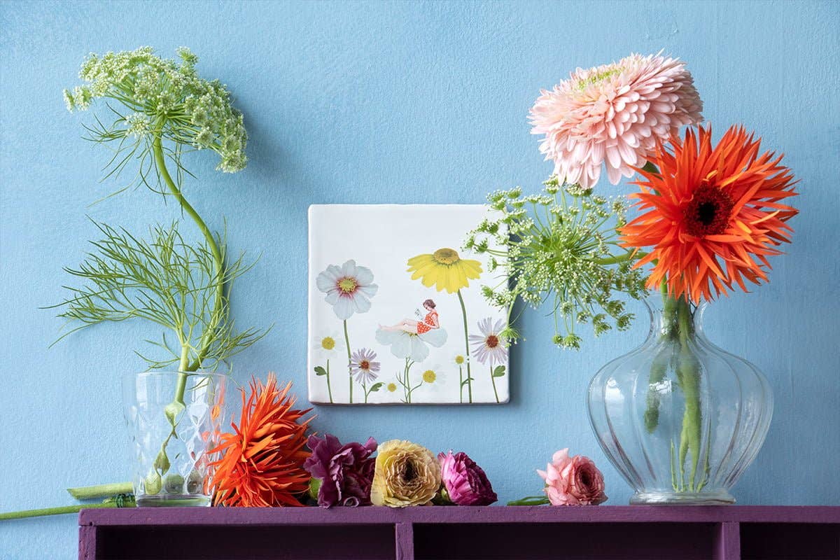 Surrounded by flowers | StoryTiles art on tile