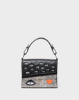 Anastasio Micro Crossbody Handbag Black Leather - All Over Eyes Design