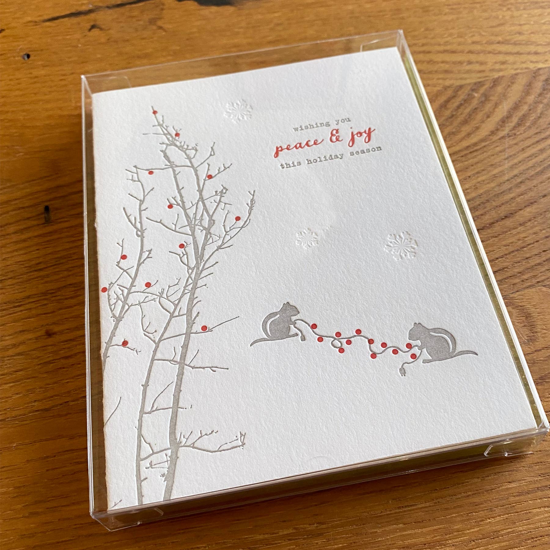 Holiday Letterpress Card Chipmunks Lights BOXED SET