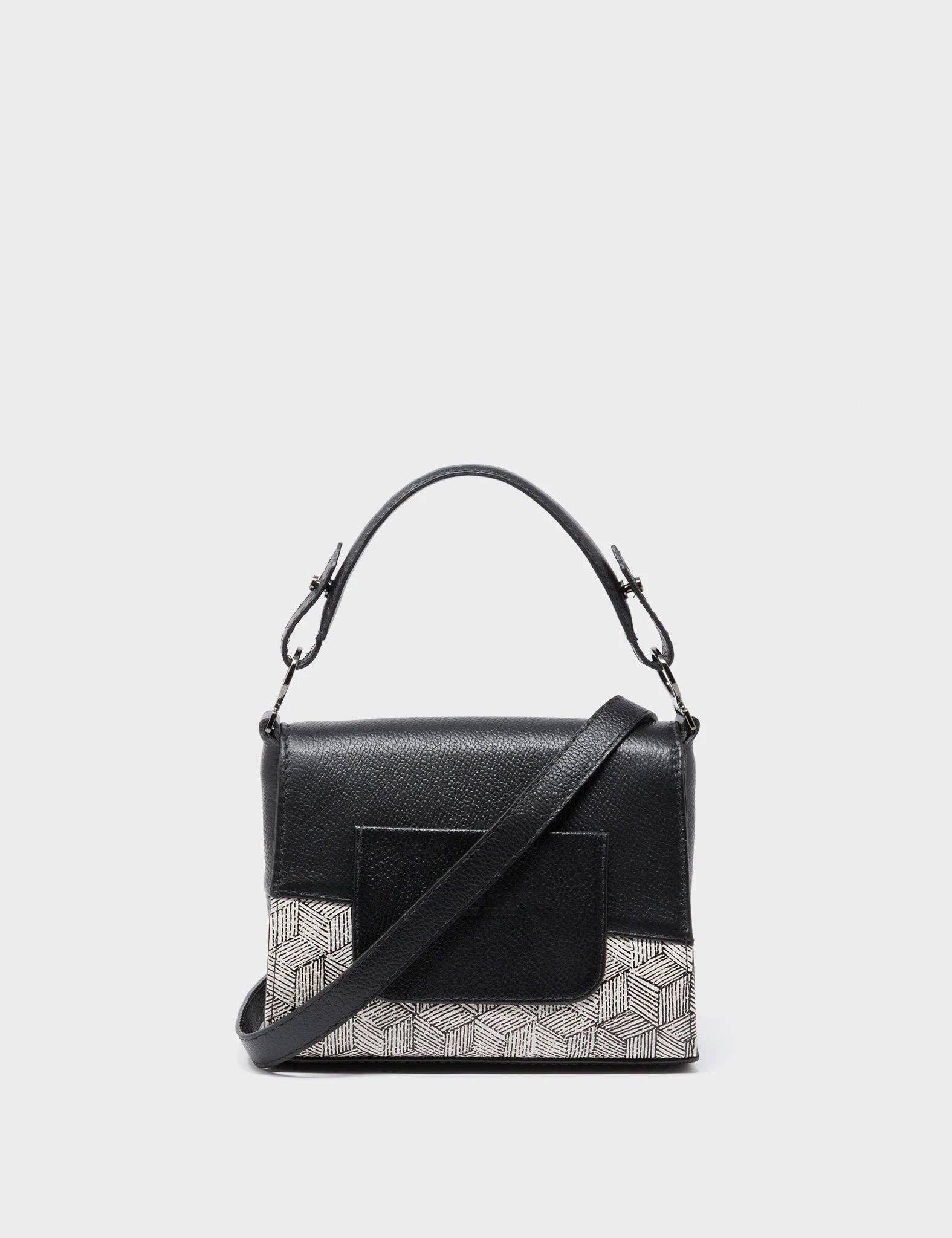 Anastasio Micro Crossbody Handbag Black Leather - All Over Eyes Design