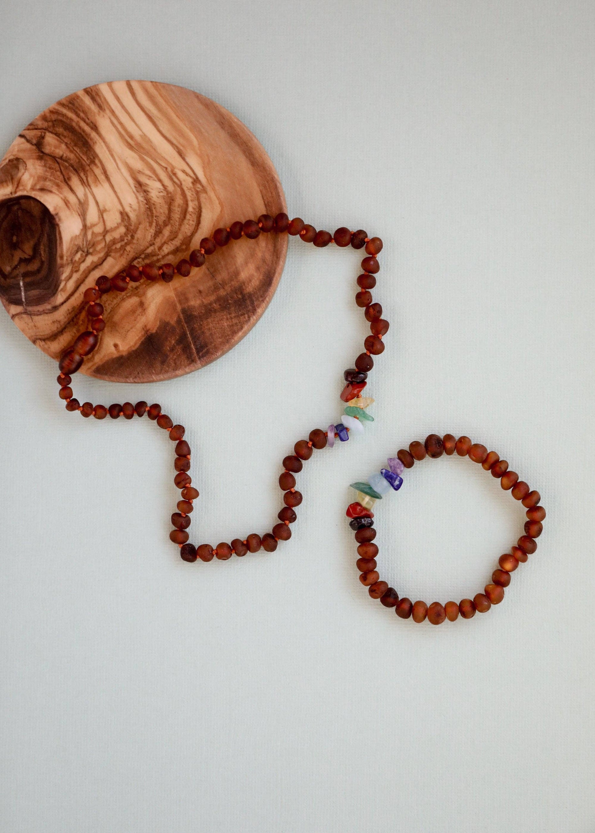 Raw Cognac Amber + Raw CHAKRA Crystals Bracelet