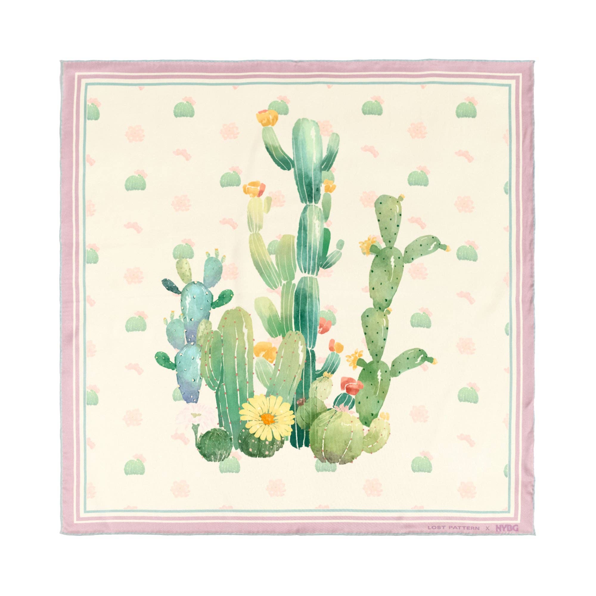 Lost Pattern x NYBG "Oasis Charms" Silk Bandana Scarf - Pink
