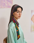 "Frida's Garden" Silk Skinny Scarf - Purple