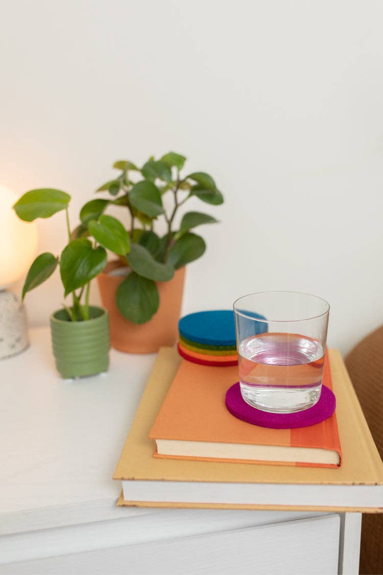 Bierfilzl Merino Wool Felt Round Coaster 4 Pack Electric