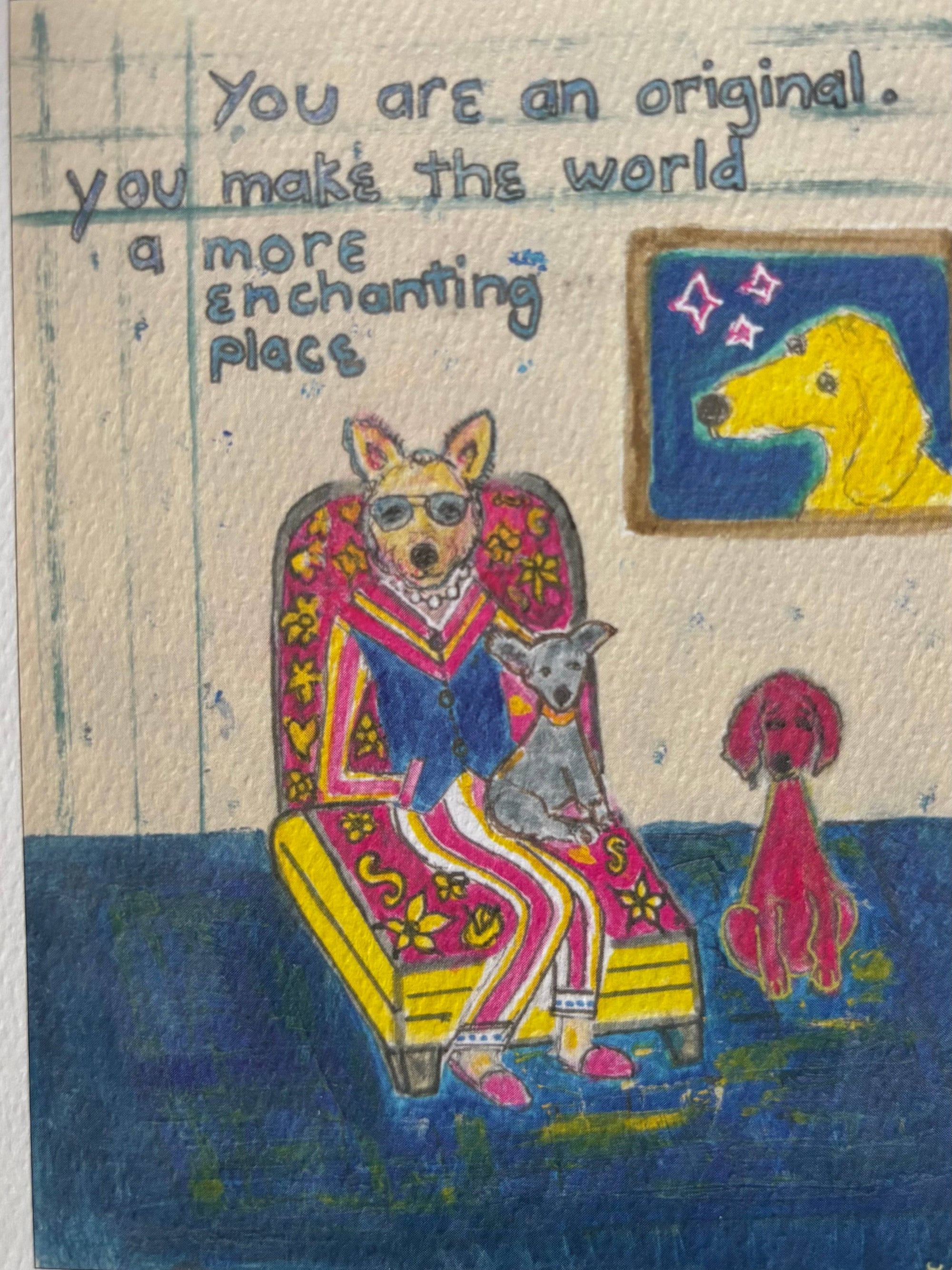 You are an original artistic cool dog card