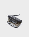 Frodo Black Leather Zip Around Wallet - Eyes Embroidery