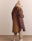 Patch quilted wool blend detachable fur collar coat