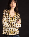 Dotted V-Neck Cardigan - Mustard Multi