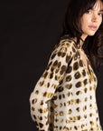 Dotted V-Neck Cardigan - Mustard Multi