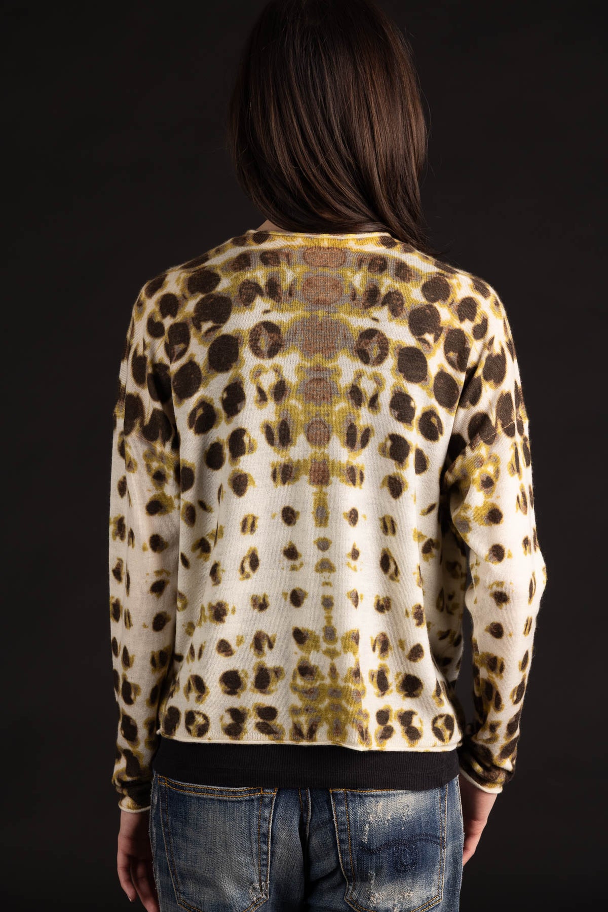 Dotted V-Neck Cardigan - Mustard Multi