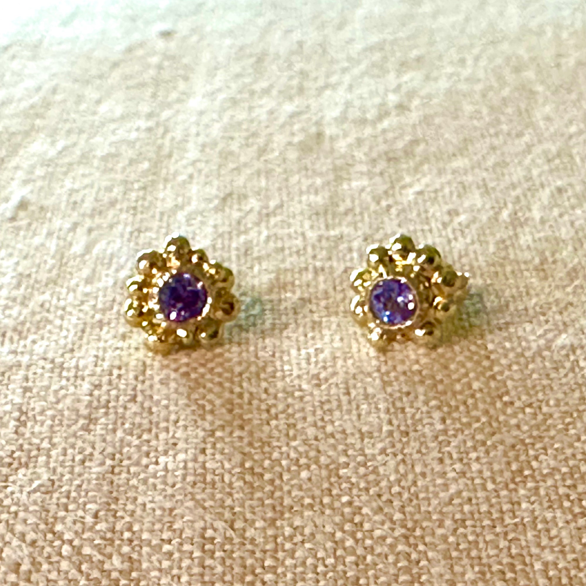 14k Gold Beaded Tanzanite Earrings