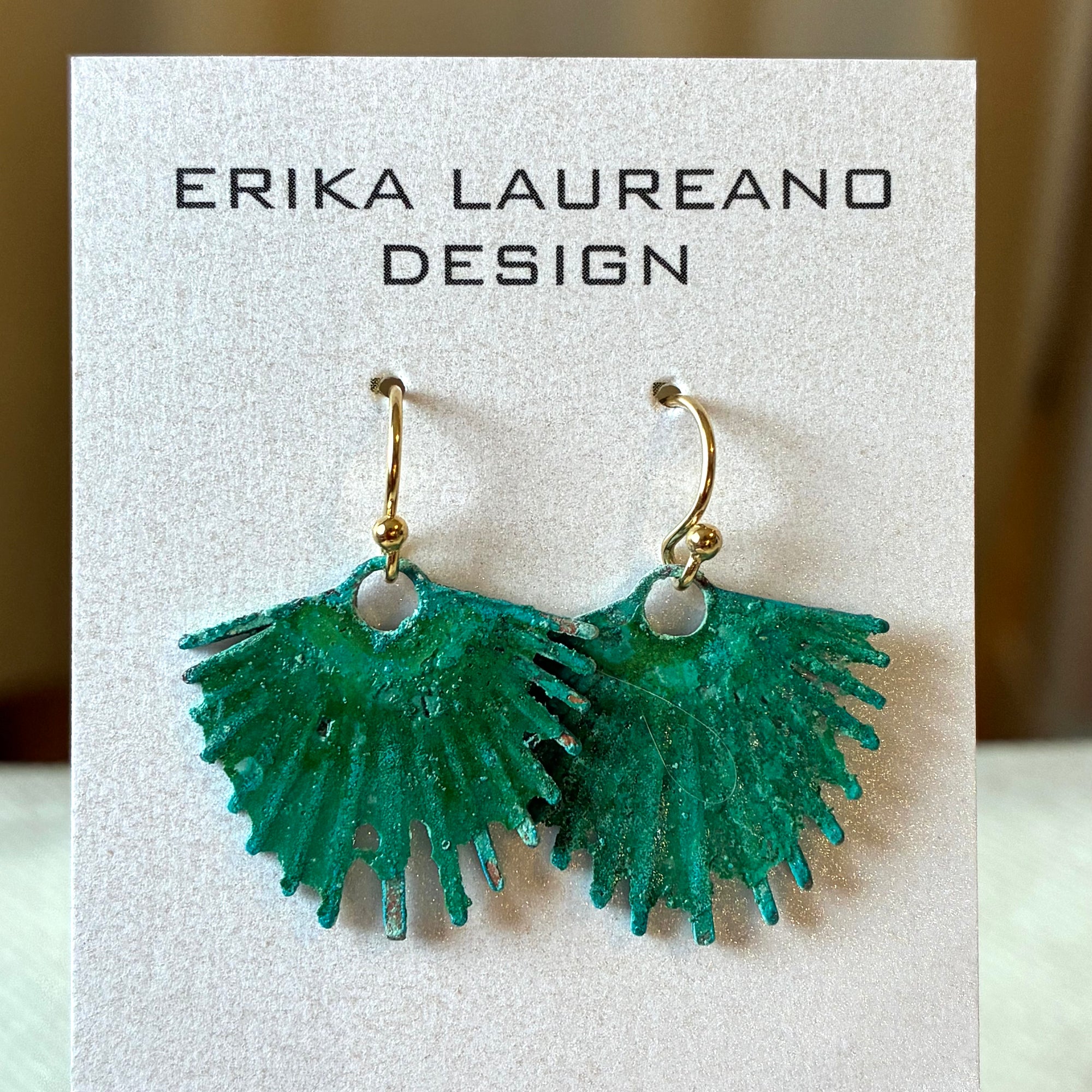 EL026-33 Fan Dangle Patina Earrings