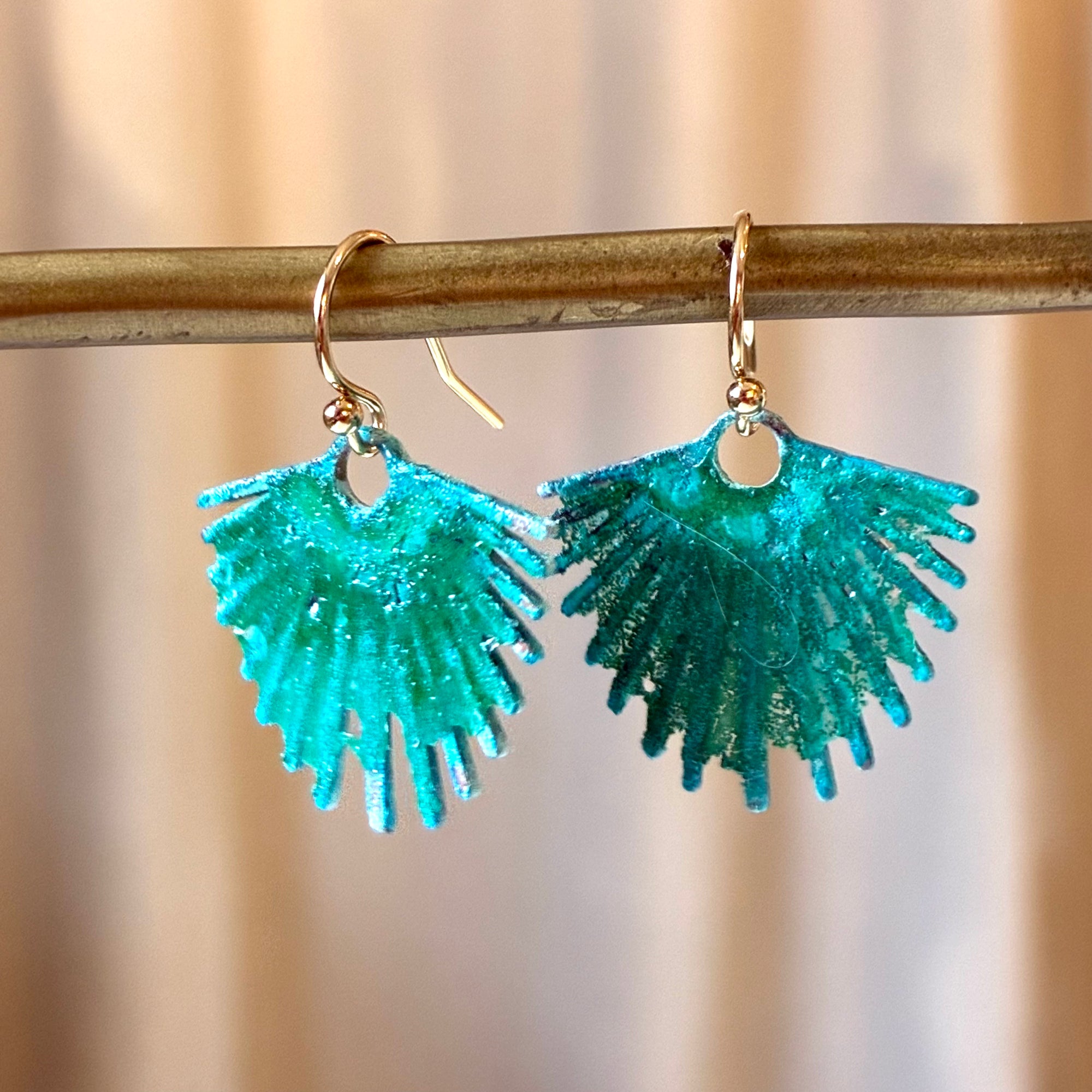 EL026-33 Fan Dangle Patina Earrings