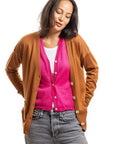 S408 Relaxed V-Neck Cardigan - CARAMEL