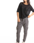 S453LN Linen - Half Sleeve Bateau BLACK