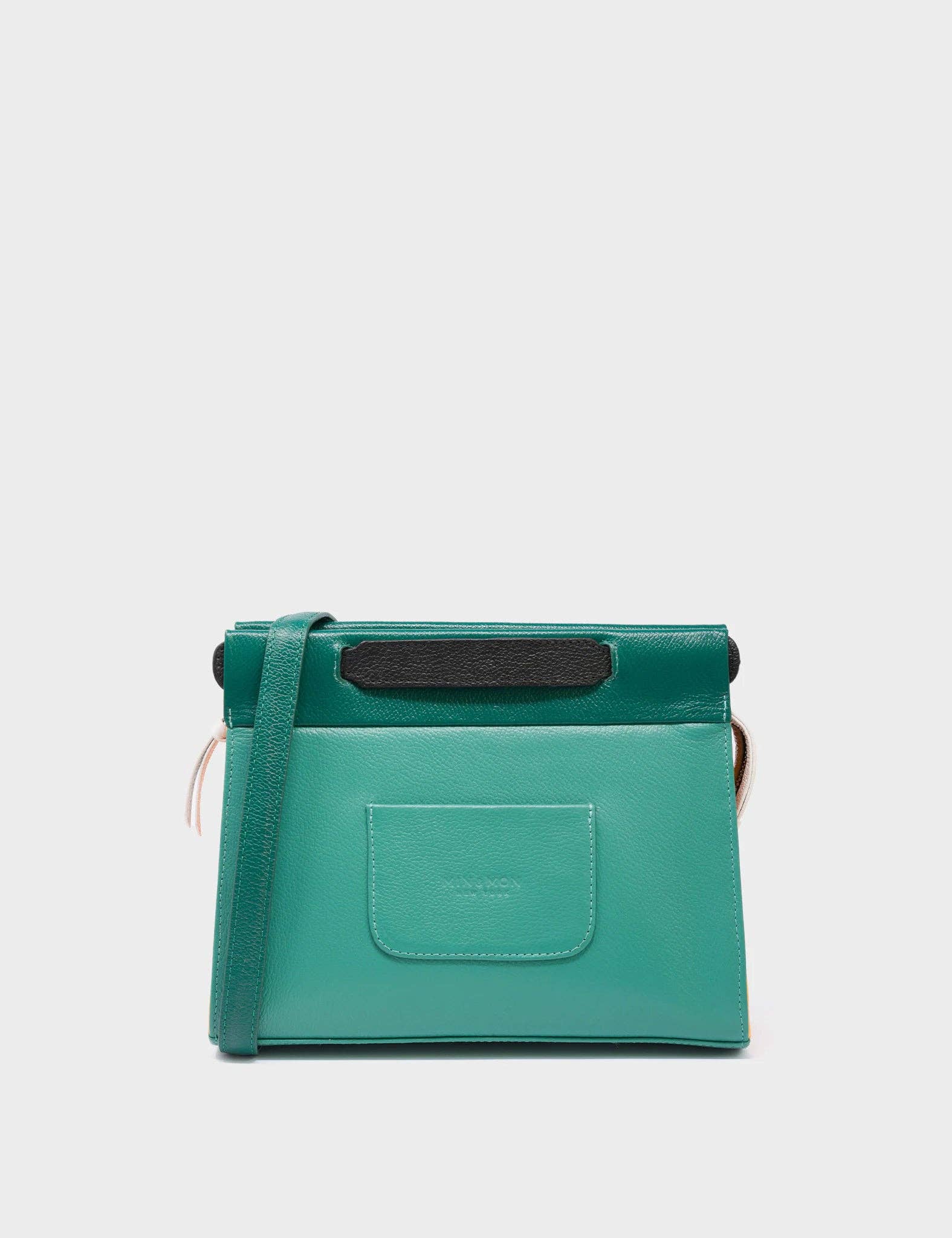 Vali Crossbody Small Deep Sea Green Leather Bag - Tiger and Flowers Embroidery
