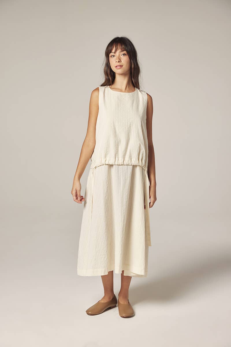 Waist Tie Midi Dress - Ecru