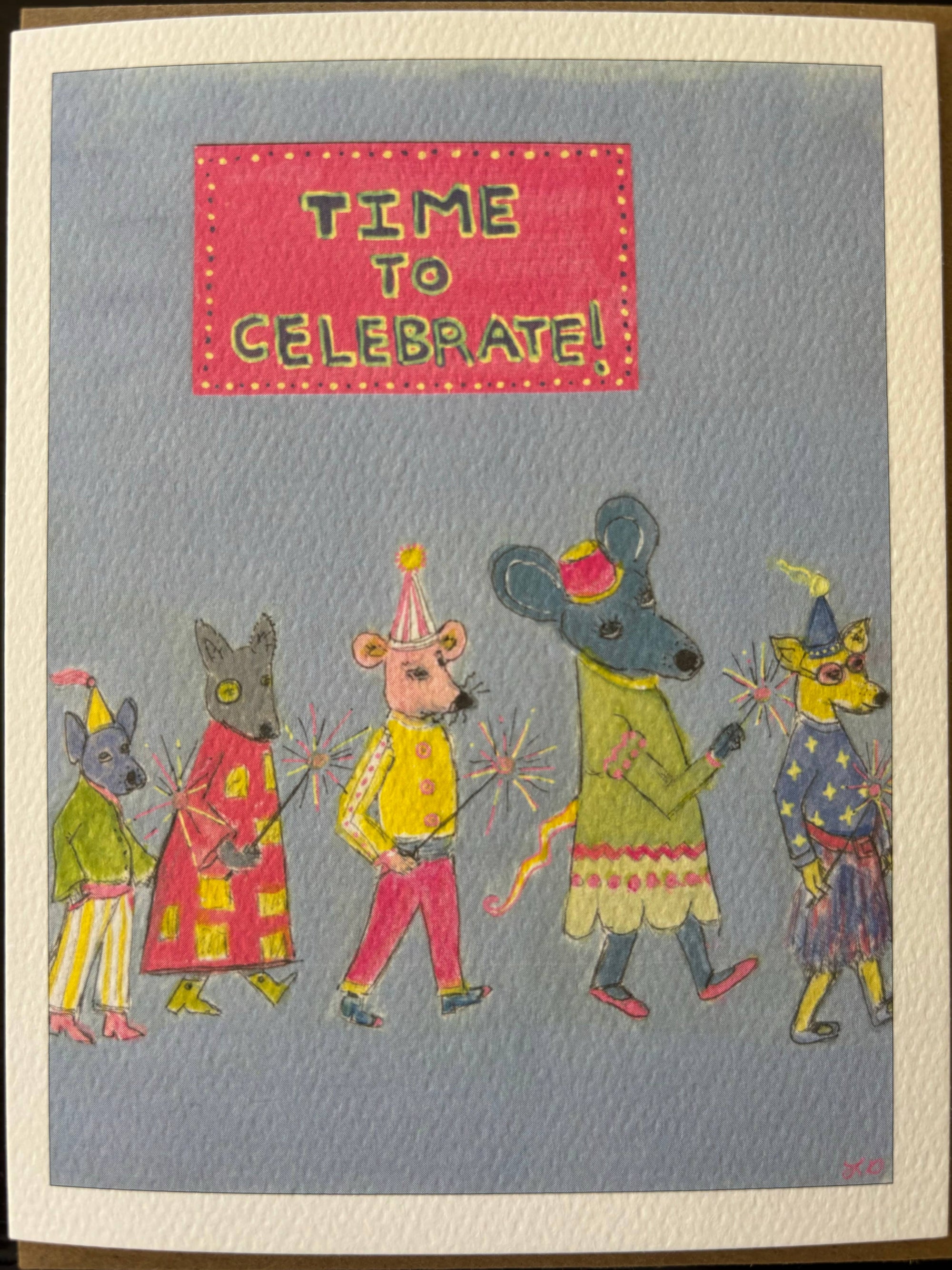Time to Celebrate animal dog and mouse parade greeting card