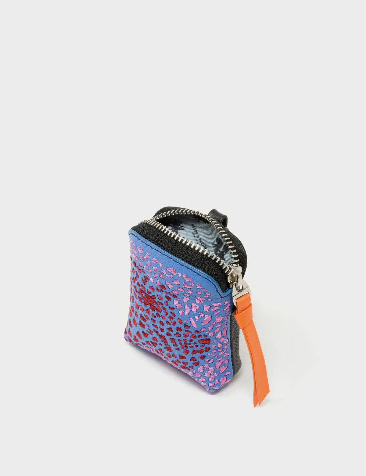 Florence Pouch Charm - Vista Blue Leather Keychain Retro Tiger Embroidery