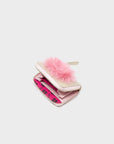 Frodo Gravel Beige Leather Zip Around Wallet - Fuzzy Monster Applique