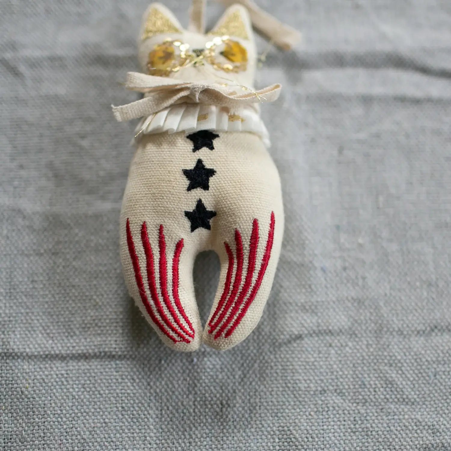 Rocket Cat, Cotton Ornament, Token, Embellished