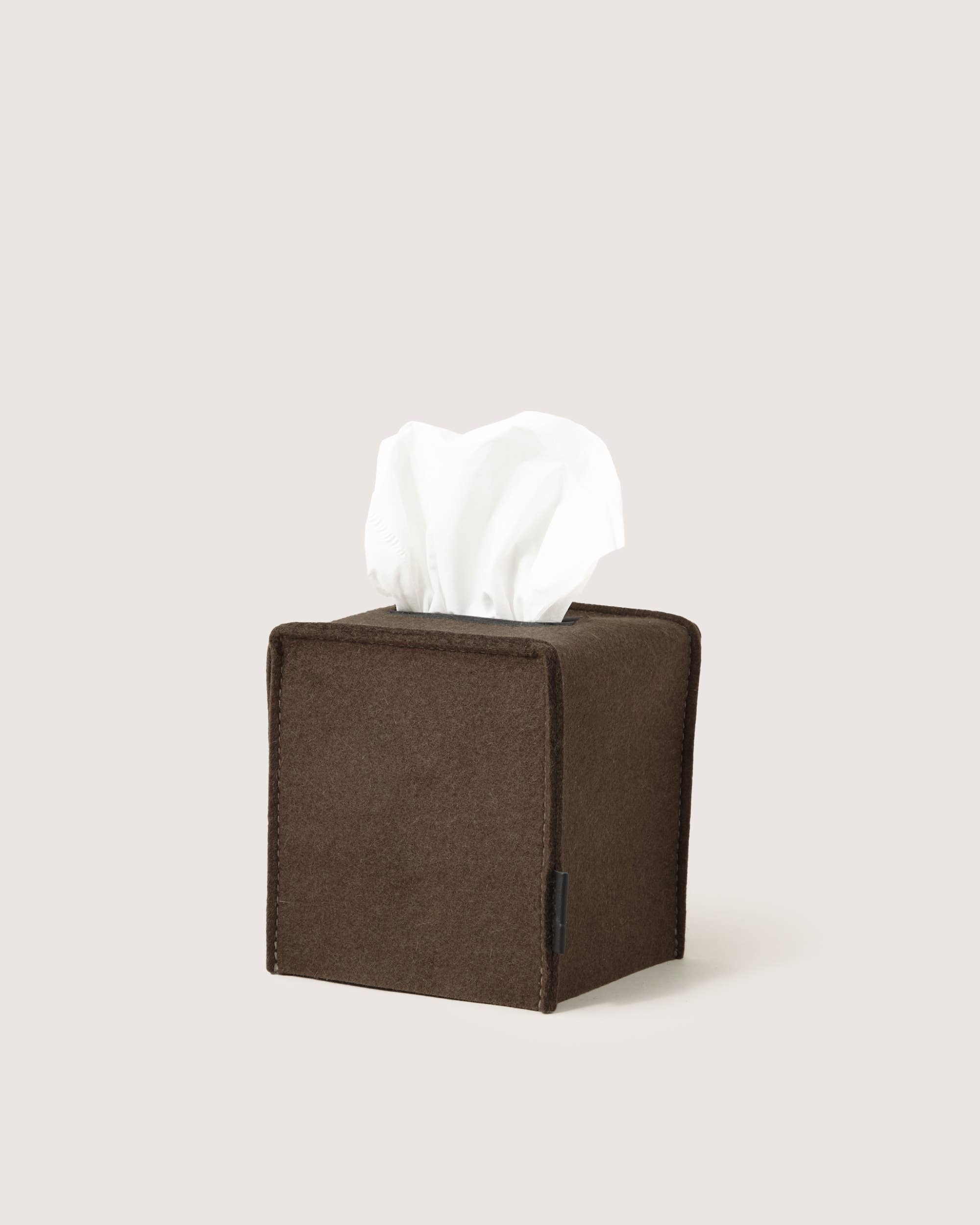 Merino Wool Small Tissue Box Cover - Tobacco Black