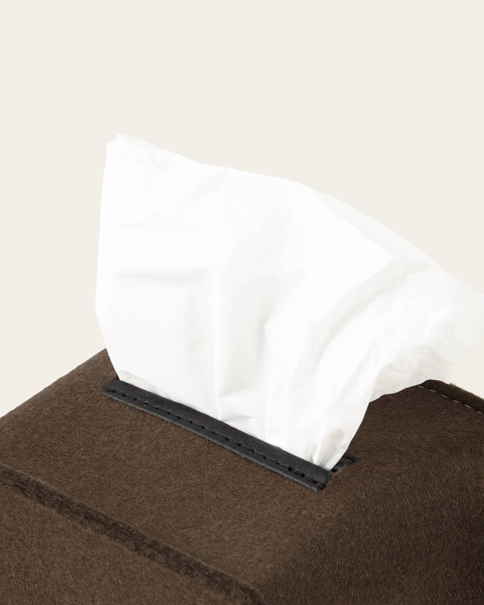Merino Wool Small Tissue Box Cover - Tobacco Black