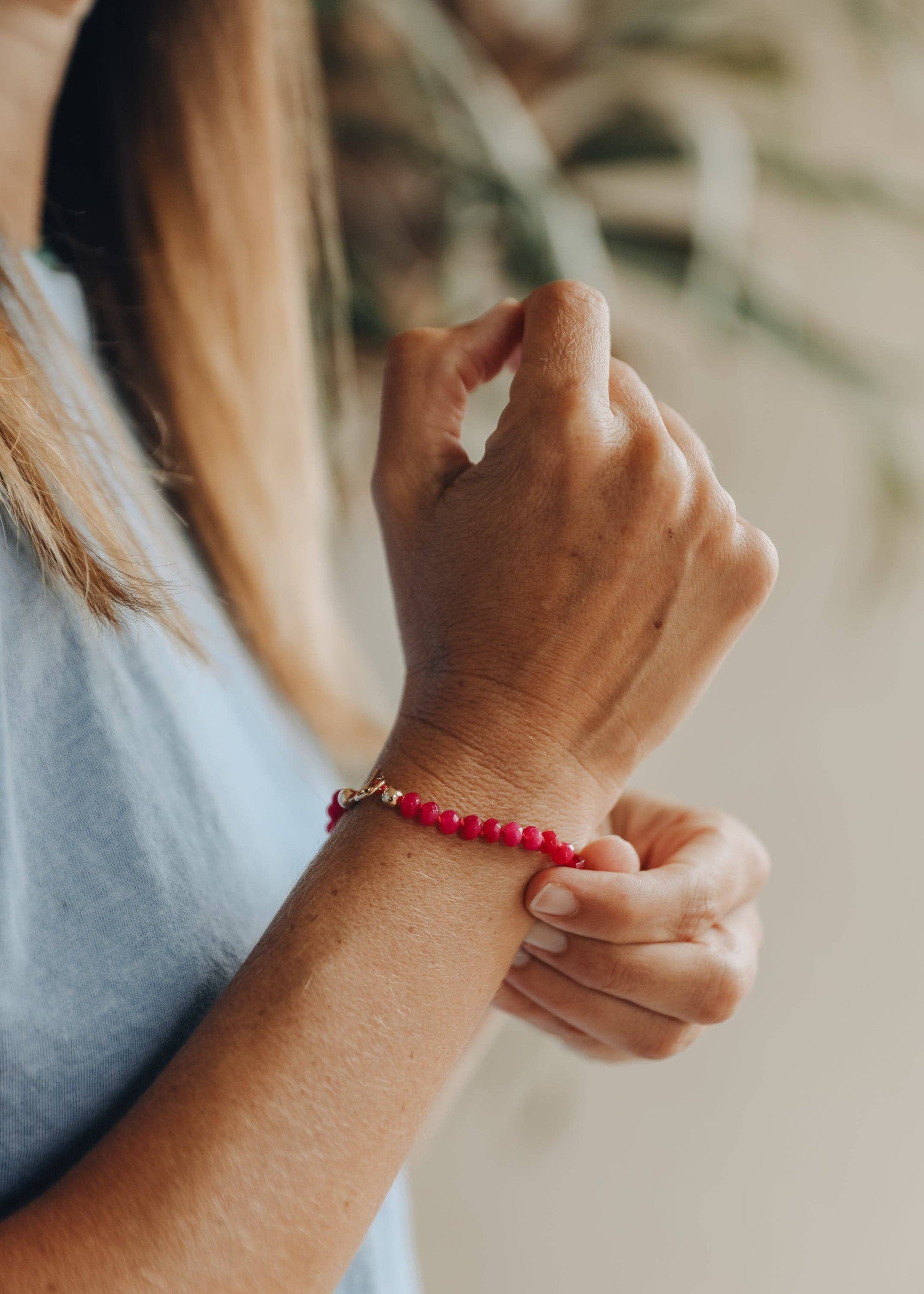 Pink Jade + Gold Gemstone Bracelet