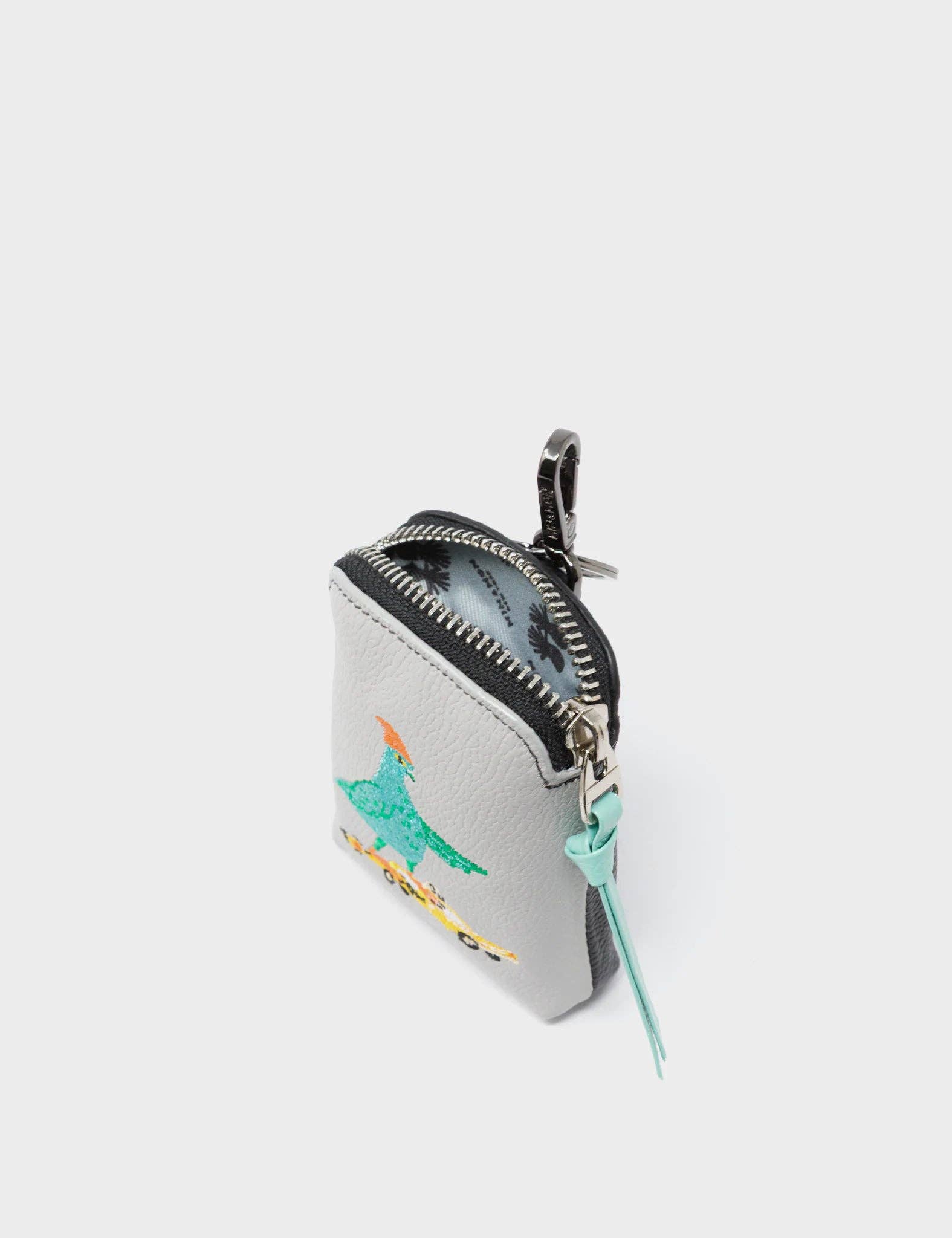 Florence Pouch Charm - Moonwalk Gray Leather Keychain Pigeonista Embroidery