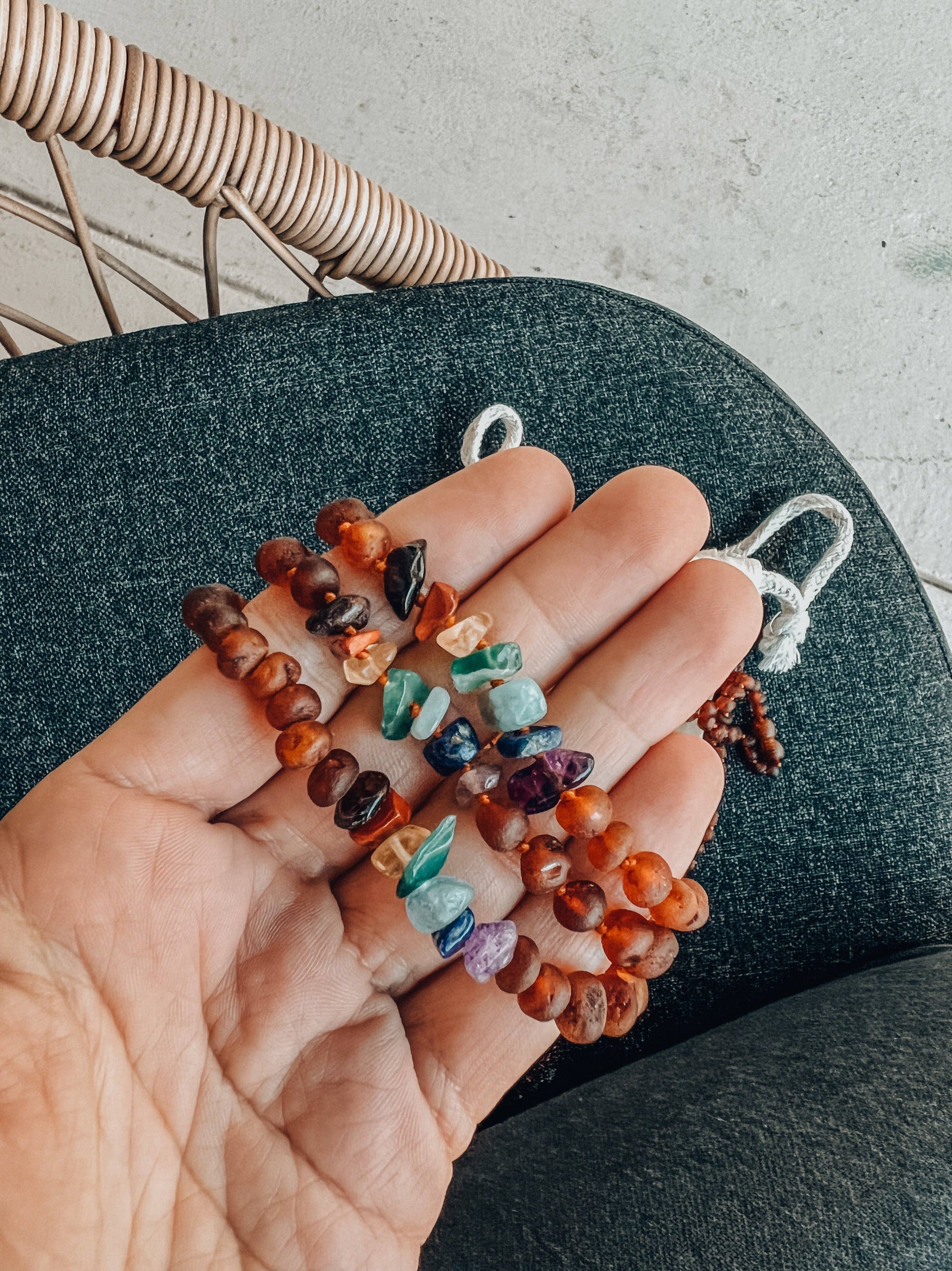 Raw Cognac Amber + Raw CHAKRA Crystals Bracelet