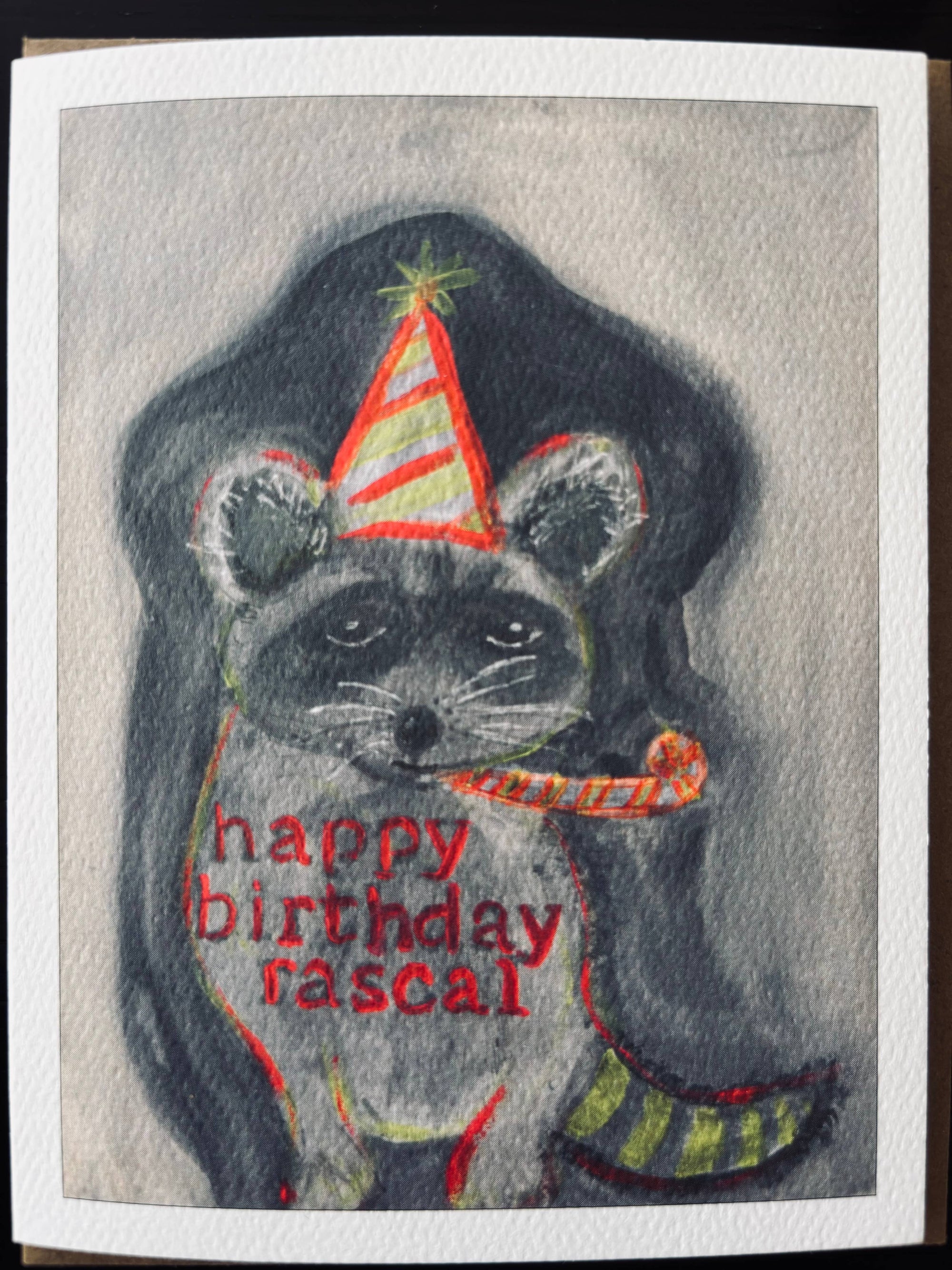 Rascally party Raccoon Happy Birthday greeting card 