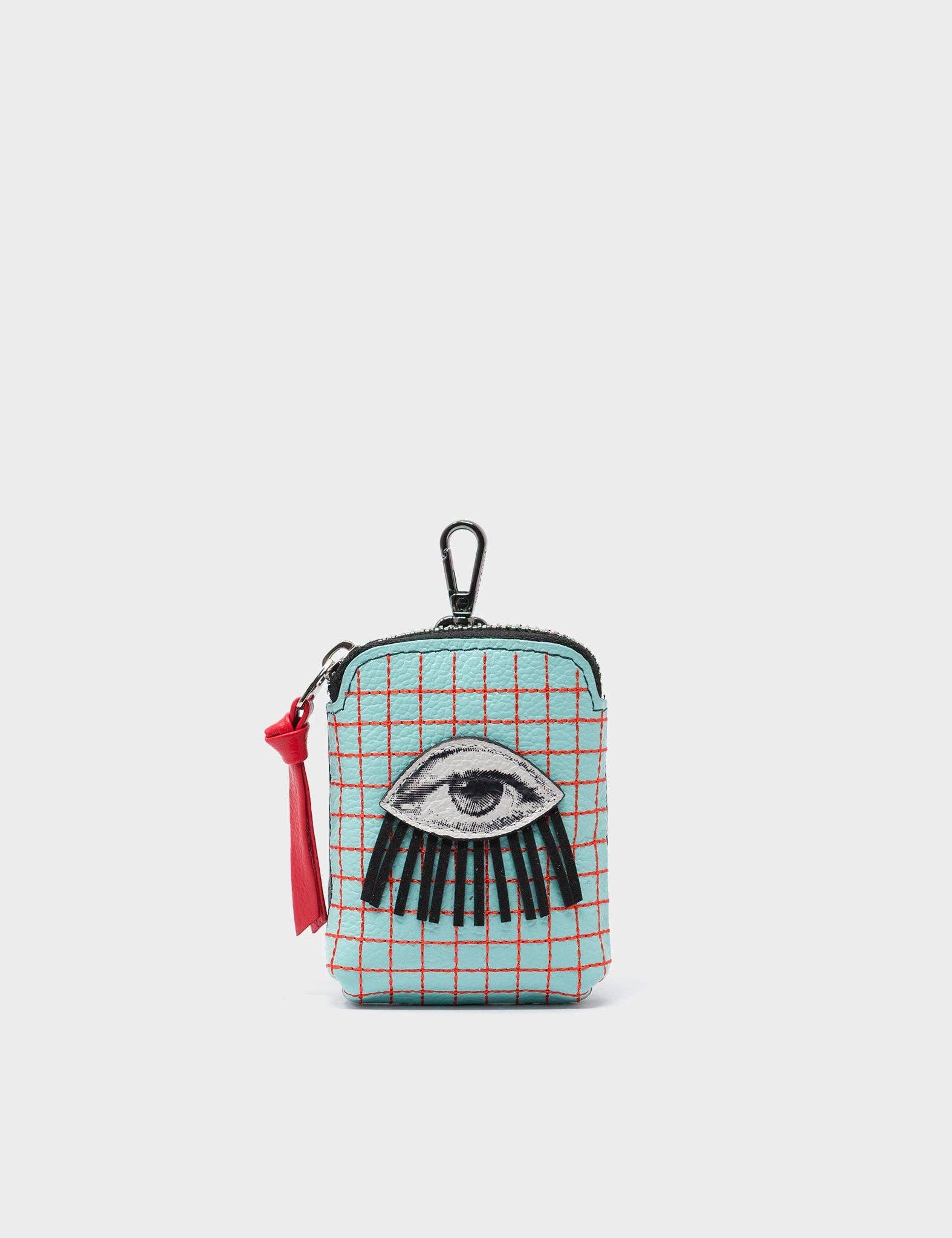 Florence Pouch Charm - Eggshell Blue Leather Keychain Eye Applique