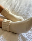 Airy Organic Cotton Ribbed Cuff Crew Socks - CREAM