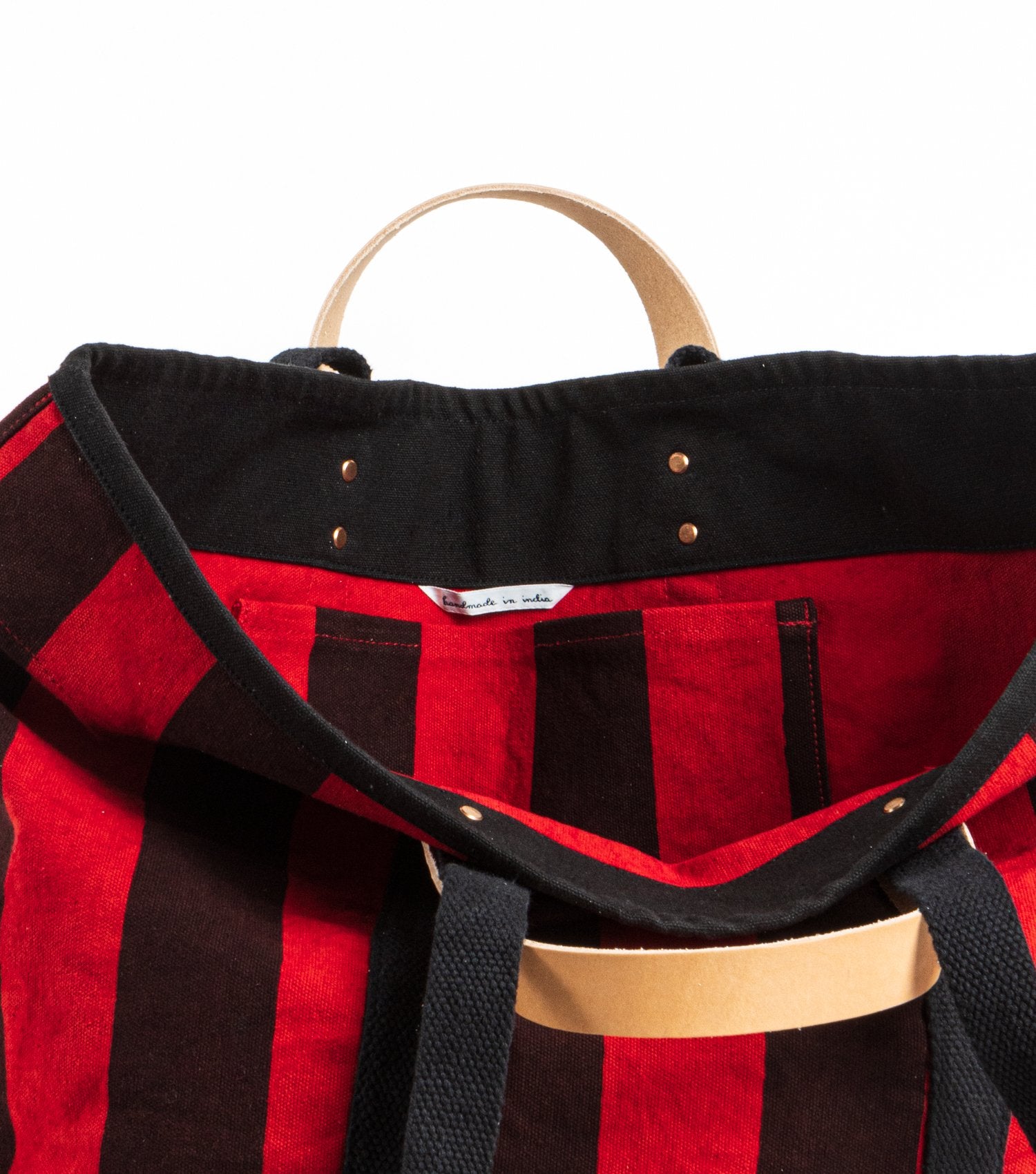 Large East West Canvas Tote : RED BLACK